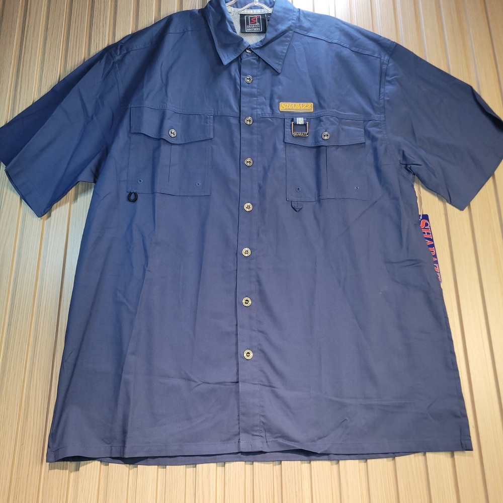 Shabazz Brothers Mens Blue Short Sleeve Button Down Utility Shirt New L VIntage
